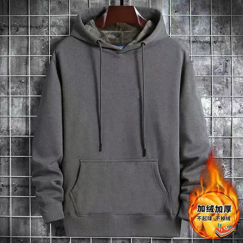 

Флисовый Утепленный Худи Мужской 2026 Осень и Зима Новая Японская и Корейская Версия Свободный Трендовый Длинный Рукав Верхний Свитер M темно-серого