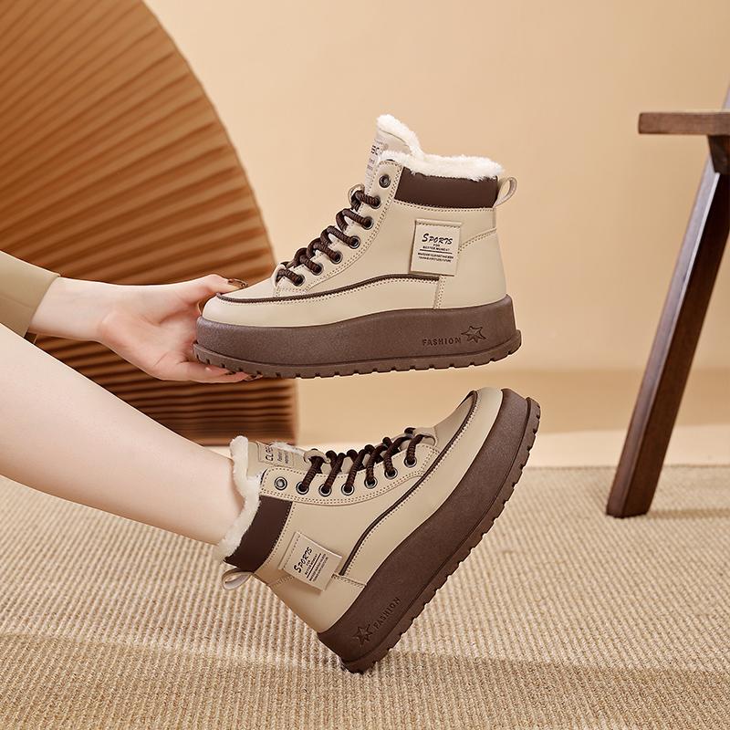TUINANLE Women Winter Warm Snow Boots Plush Cotton Platform Sneakers High Top Lace Up Casual Shoes