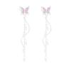 Butterfly Fashion Sweet Zirconia Purple Color Silver Color Long Tassel Earrings