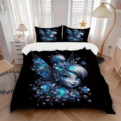 3pcs  Tinker Bell Bedding Set, Including 1 Quilt Cover and 2 Pillow Shams, Without Filling, Soft and Comfortable Home Bedroom B022