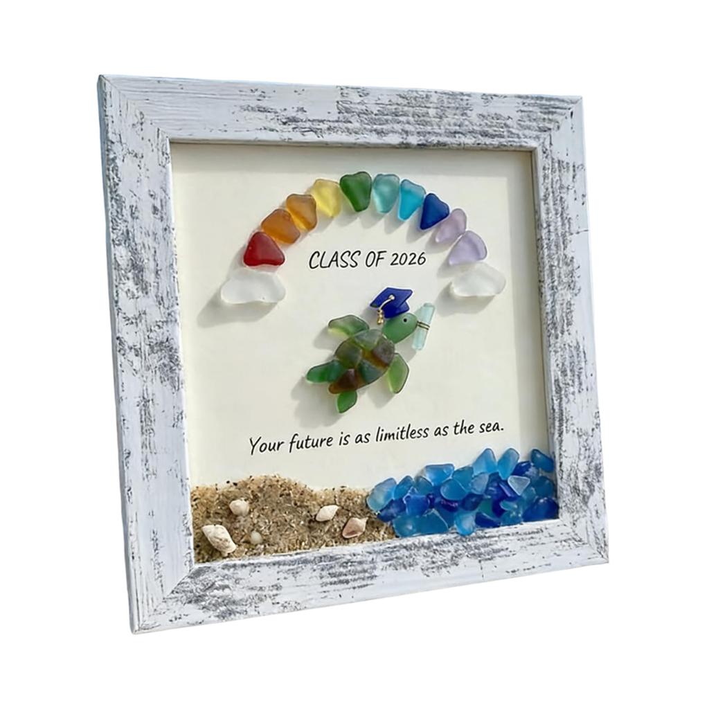 Sea Glass Graduation Frame Decor Class of 2026 Keepsake Gift Sea Glass Wall Art for Home Decoration Bookshelf Office