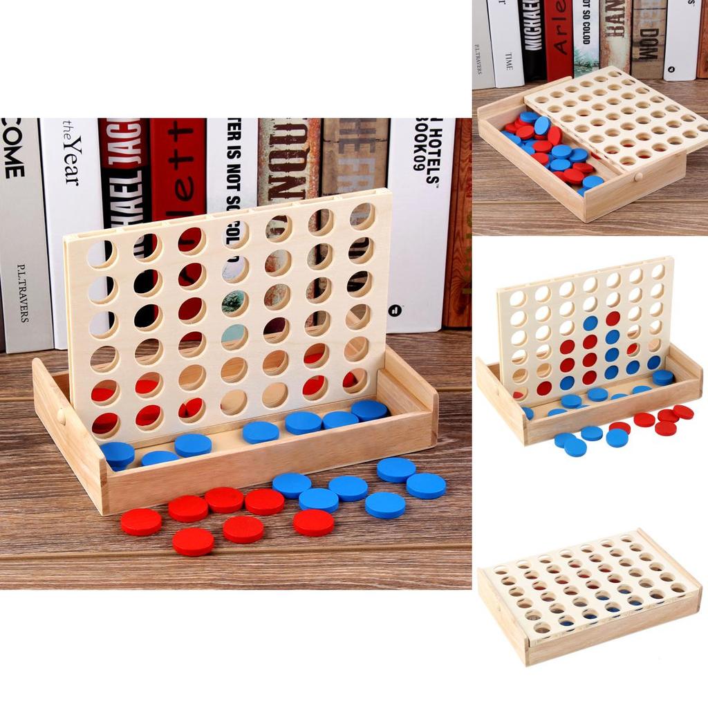 Wooden 4 Chess Connected Line Game Board Children Puzzle Toy For Brain Development