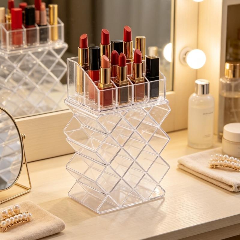 Make-up-Aufbewahrungskoffer für Lipgloss und Lippenfarbe, Klares 2er-Pack Halter mit 16 schrägen Fächern für Thekenauslage, Kommodennutzung und einfaches Entnehmen
