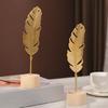 Golden Leaf Sculpture with Wood Base Ornament Ginkgo Palms Leaves Statue Figurine Table Adornment Office Desktop Decor