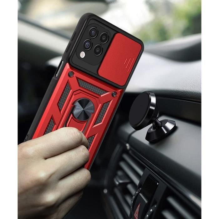 Coque et Verres de Protection - Samsung - A22 4G - Rouge - Antichoc - Cache Caméra Anti-Rayure
