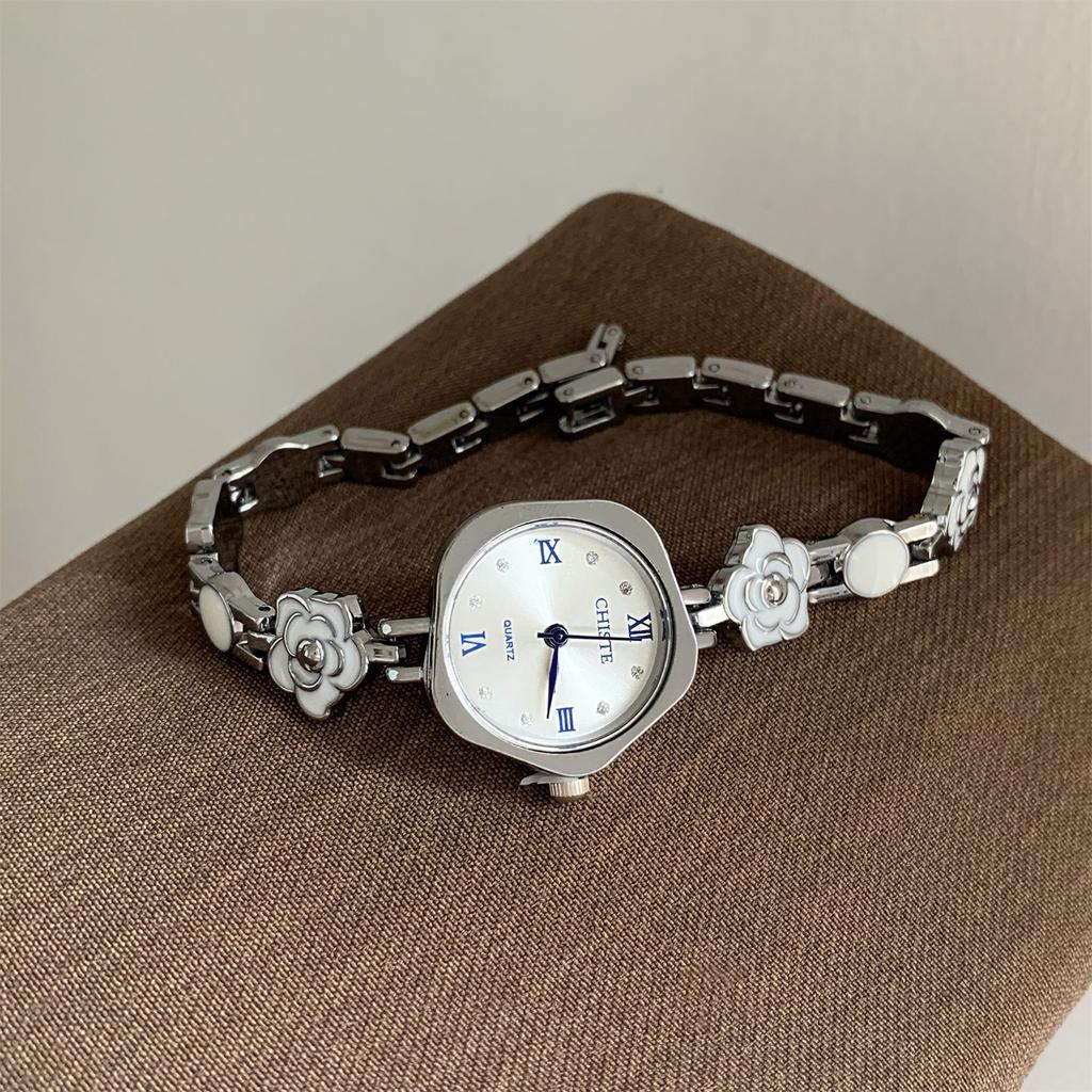 New Fashion Xiaoxiang‑Style Bracelet Watch Korean‑Style Camellia Elegant Light‑Luxury Wrist Watch For Ladies Small Blue Pointer Design