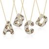 Leopard-pattern Balloon Bubble-set Zircon Letter Necklace with English Letters and Gemstone Beads Chain for Women