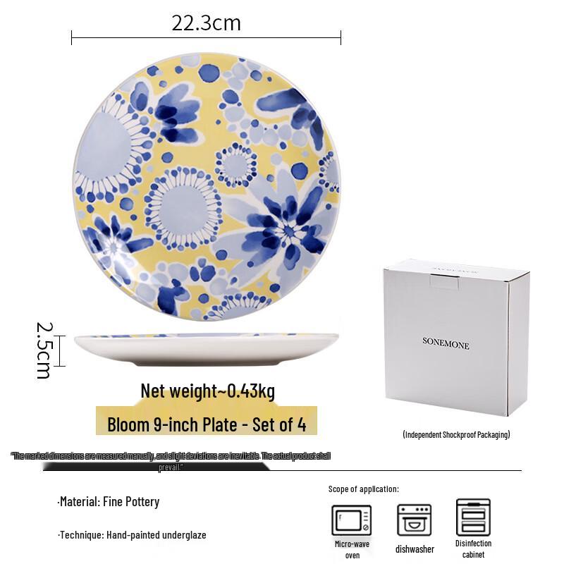 Zhi Shi Bloom 9-Inch Painted Ceramic Plate Set