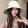 Women's Plaid Wide-Brim Foldable Bucket Hat, Spring/Summer, Reversible, Sun Protection, Casual Holiday Commuter Style