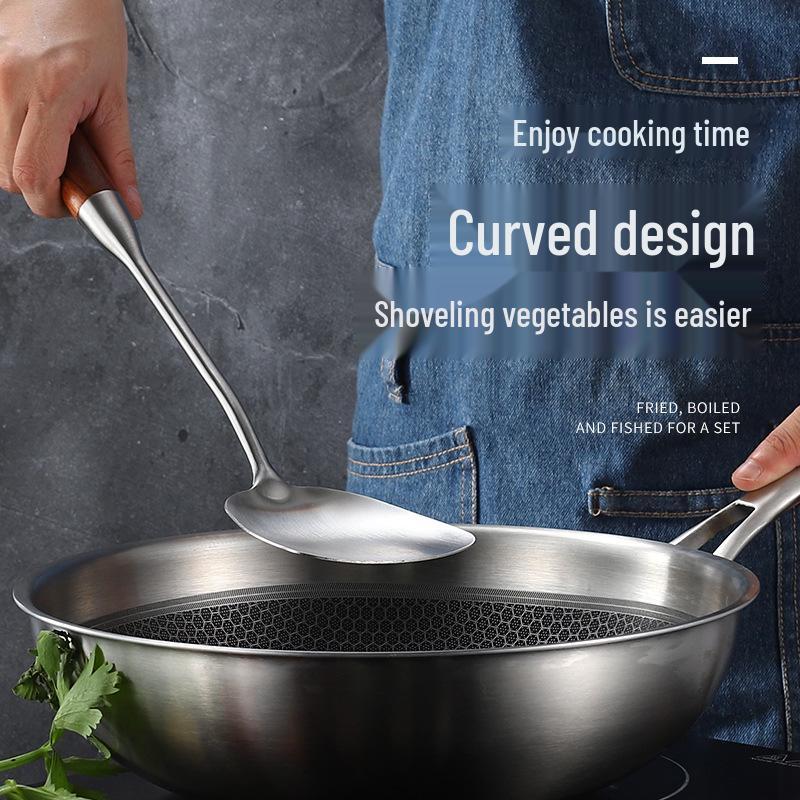 Solid Rosewood & 304 Stainless Steel Kitchen Utensil Set: Soup Ladle, Skimmer, Slotted Spoon, Frying Spatula, Strainer.