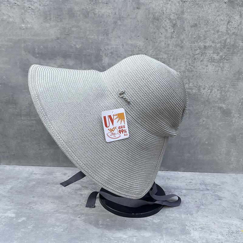 25 Spring And Summer Oversized Lampshade Straw Hat Surround Strap Large Brim Hat Women Can Tie Ponytail Cover Face Sun Hat