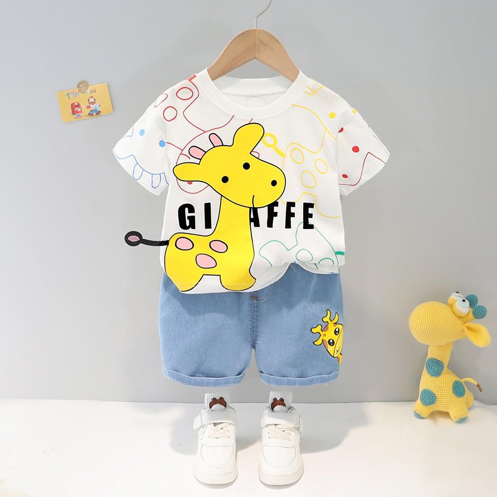 Baby Children's Clothes Cartoon Pattern Round Neck Short-sleeved Shorts Two-piece Trendy Children's Clothing Summer