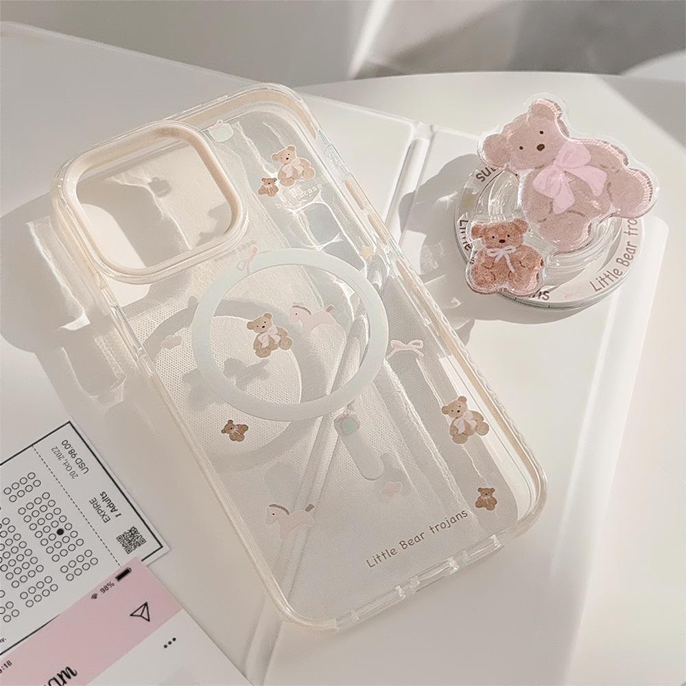 Cute Bear Stand Magnetic Attachment 15Promax Sweet IPhone16 Phone Case Suitable for 13 Shockproof 1211