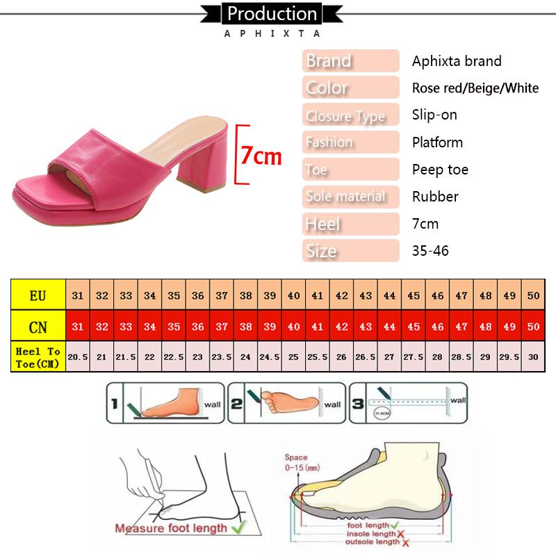 Aphixta Plus Size 45 46 Cool 7cm Chunky Heels Platform Women Flip Flops Summer Peep Toe Slides White Baby Pink Shoes