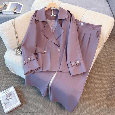 Un Nuevo Traje de Lentejuelas Estilo Commuter de Primavera y Otoño, Cortavientos y Pantalones de Pierna Ancha, Conjunto de Dos Piezas para Ropa de Mujer de Talla Grande