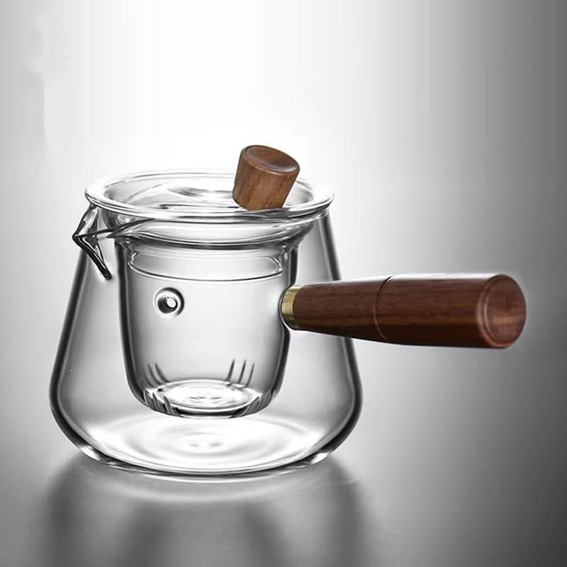 400ml Side Wooden Handle Glass Teapot With Infsuer Filter Inner Boiling Loose Leaf Herbal Tea Pot Kung Fu Tea Set