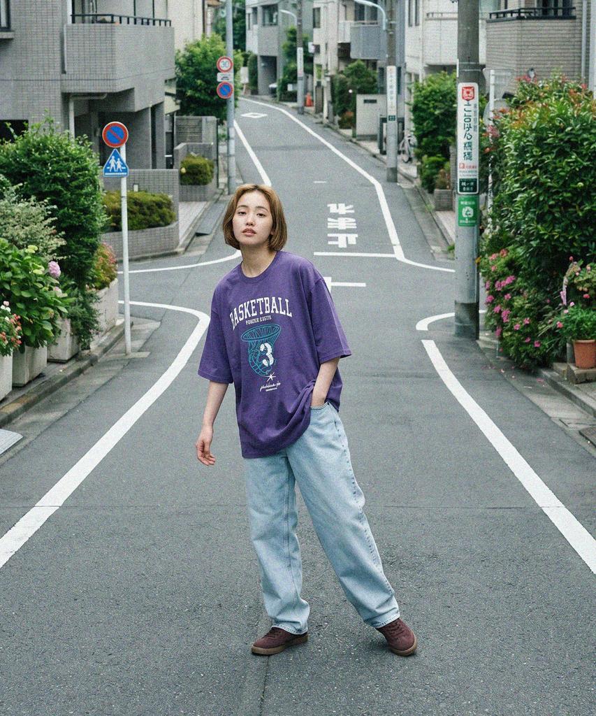 MODERMENT Real Overfit Buzzer Beater Short Sleeve T-Shirt [Violet]
