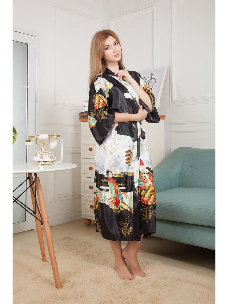 Women's Summer Silk-Feel Cardigan Pajama Robe - Long, Lightweight, Sexy Bathrobe