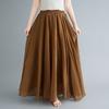 Long A-line Skirt In Cotton and Linen with Elastic Waist In Pure Color for Summer and Autumn