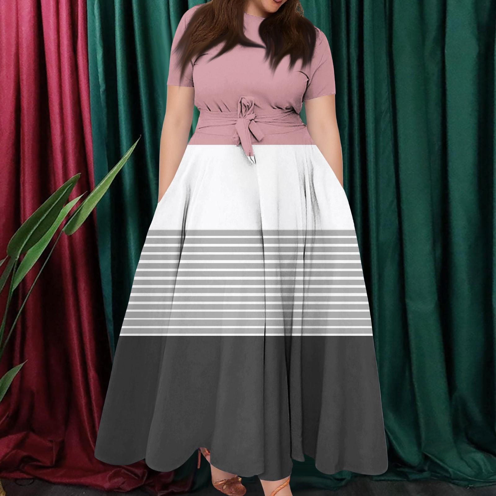 

Женское повседневное модное свободное платье большого размера с принтом, круглым вырезом и короткими рукавами, карманными бретелями XL