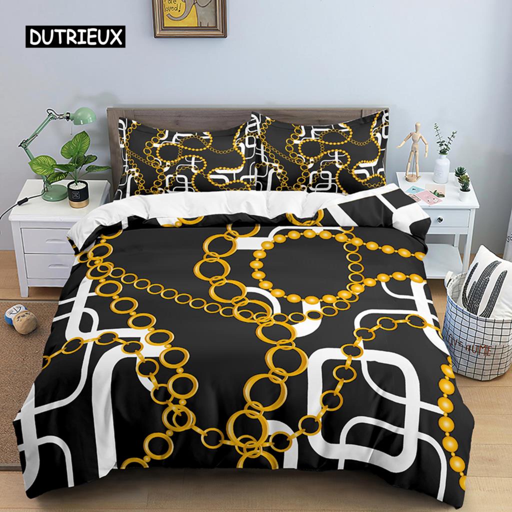 Gold Chain Printed Duvet Cover Set Twin 2/3 Pcs Luxury Bedding Set King Queen Size Quilt Cover Microfiber Nordic Comforter Cover