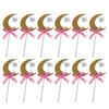 12Pcs Cake Insert Golden Moon Star Cake Topper with Pink Bowknot Wedding Birthday Party Decoration