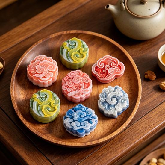 Auspicious Cloud Mooncake Silicone Mold for Peach Mountain Mooncake Mung Bean Cake Chinese Dessert Mold Japanese Wagashi Chocolate Baking Tool