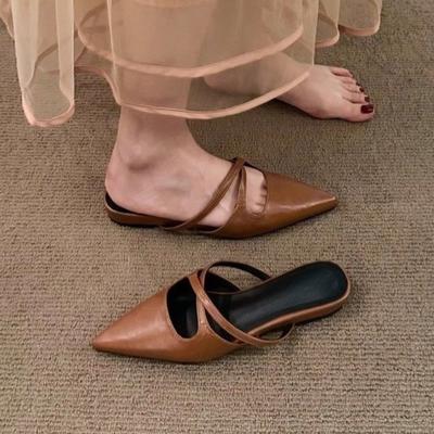 Pointd Toe Flats Women Slippers Sexy Summer Mules Shoes Dress Party 2025 New Sandals Woman Flip Flops Brand Slingback Sandalias