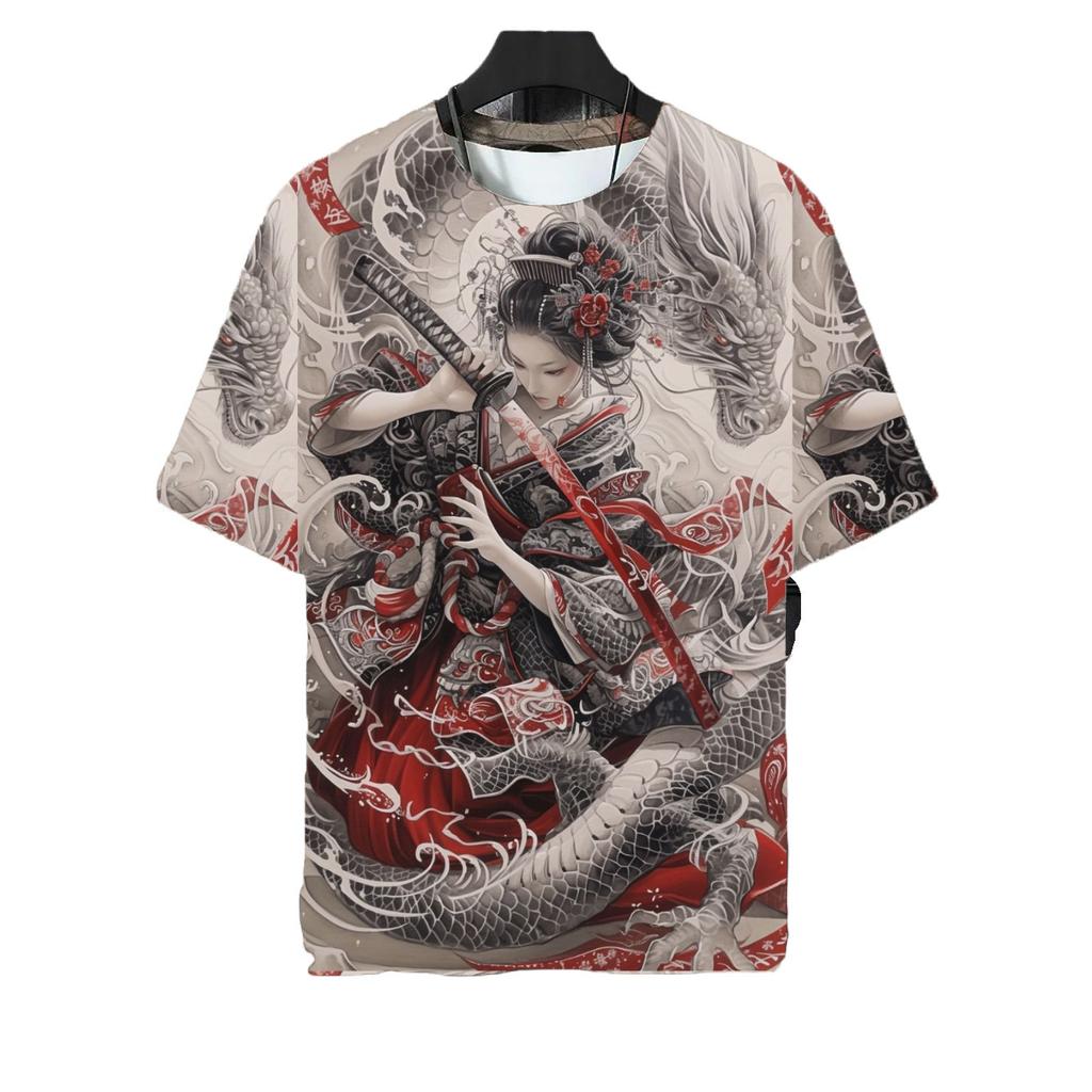 Japanese Style Samurai Katana Girl Tattoo T-shirts 3D Printed Fashion Men Women Harajuku Short Sleeve Tee Top Oversized Clothing