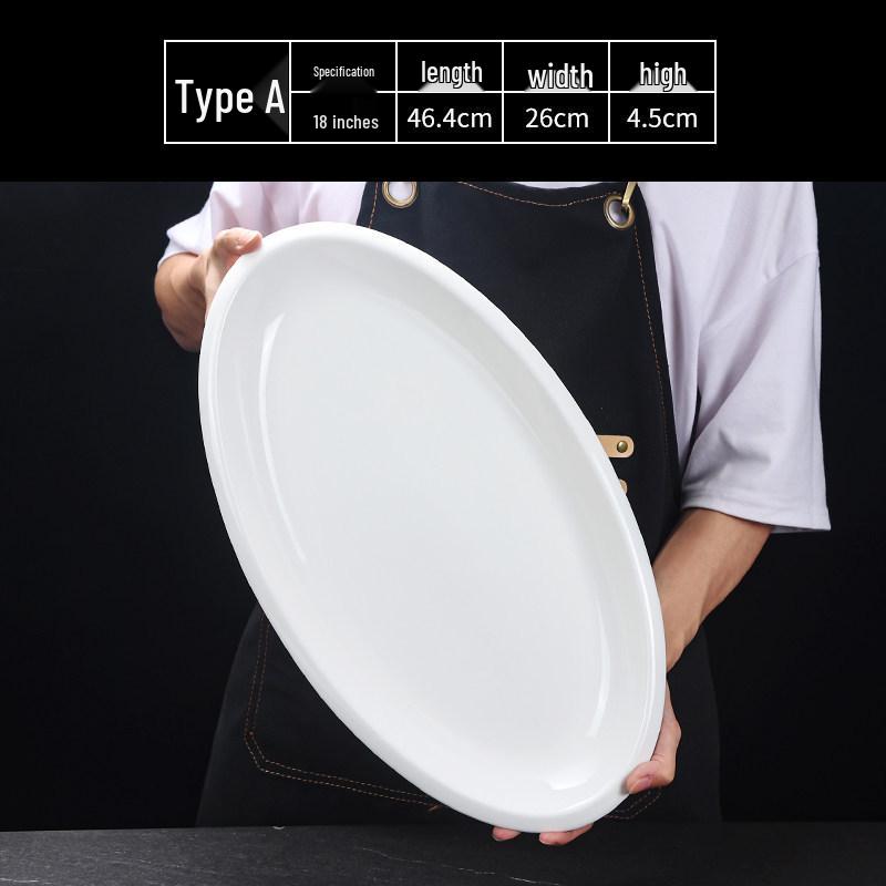 Hui You Da Große ovale Keramik-Fischplatte (14/16/18 Zoll) - Verdickter reinweißer Teller für Hotels und Restaurants