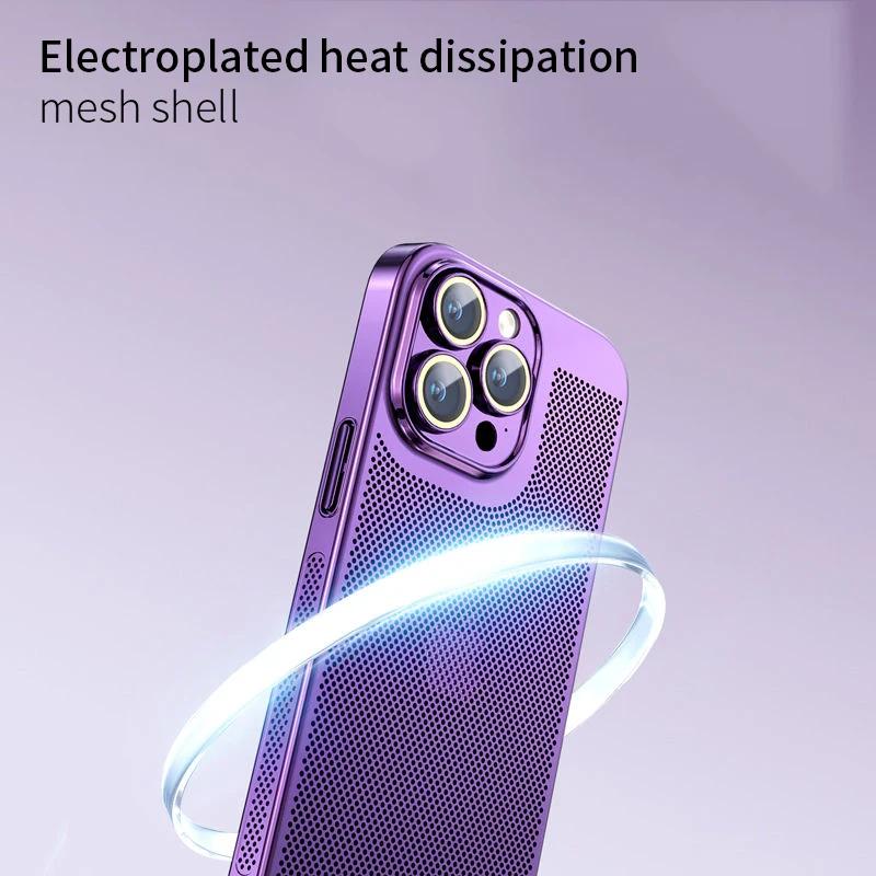 Plating Mesh Cooling Heat Dissipation Case for iPhone 15 14 13 12 11 15 Pro Max 14 Plus Ultra Thin Breathable Hard Cover