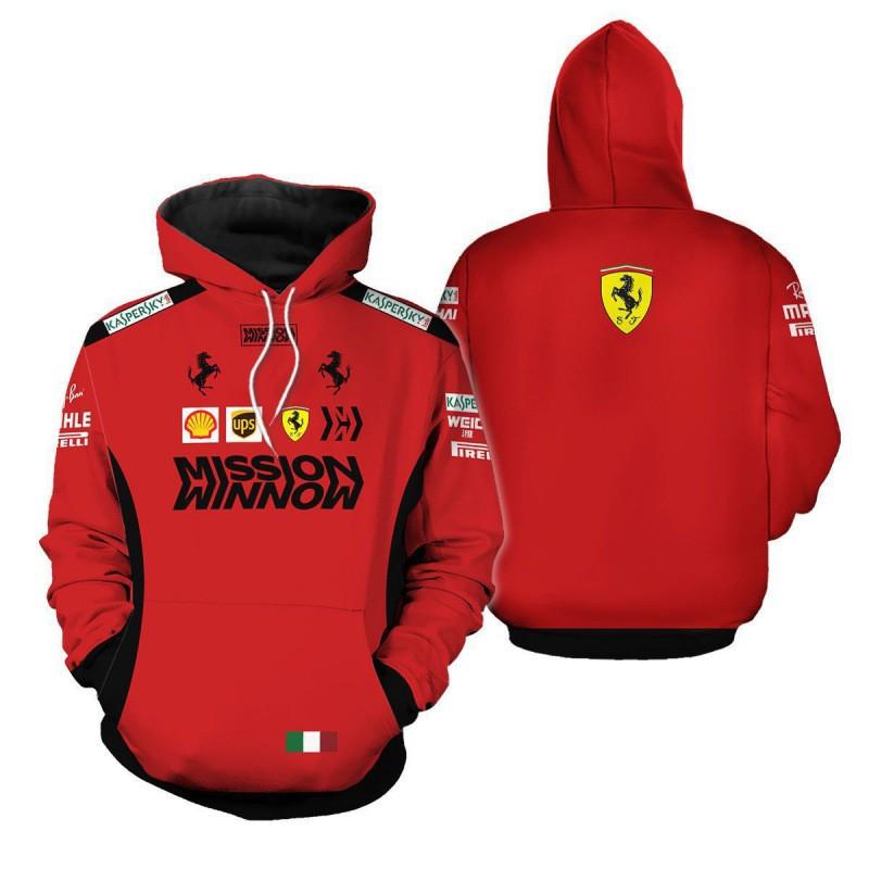 Ferrari Hoodie 3D Print Carlos Driver Team F1 Sweatshirt Youth Loose Fit Sportswear