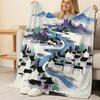 Thick Warm Flannel Blanket - Ink Landscape Design Soft Skin-friendly Blanket for Home, Couch, Guest Room Single Use | Christmas & Halloween