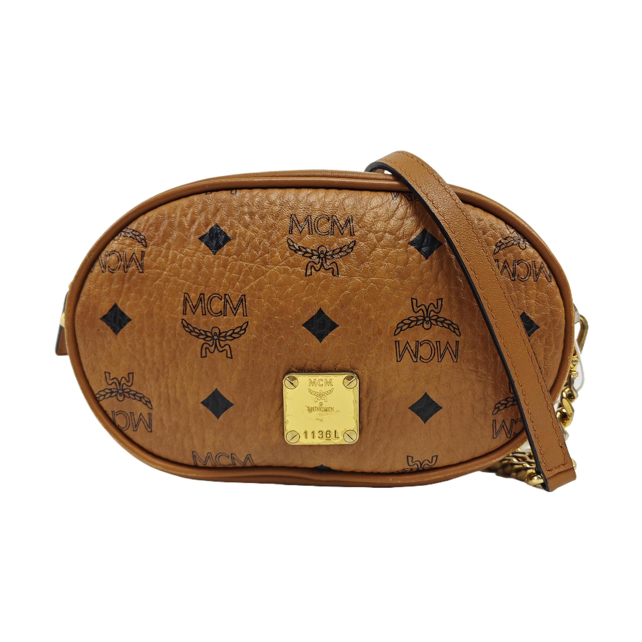 [Pre-Owned] Monogram Print Zipper Leather Crossbody Chain Waist Bag - Fair #189Q0GB ONE SIZE