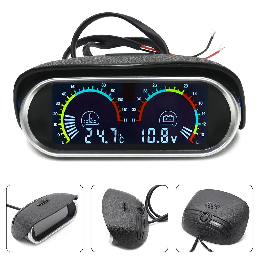 12V/24V 2 IN 1 Car Truck LCD Gauge Water Temperature Gauges +Voltmeter With 1/8 NPT Temp Sensor Water Temp Meter for Auto Cars