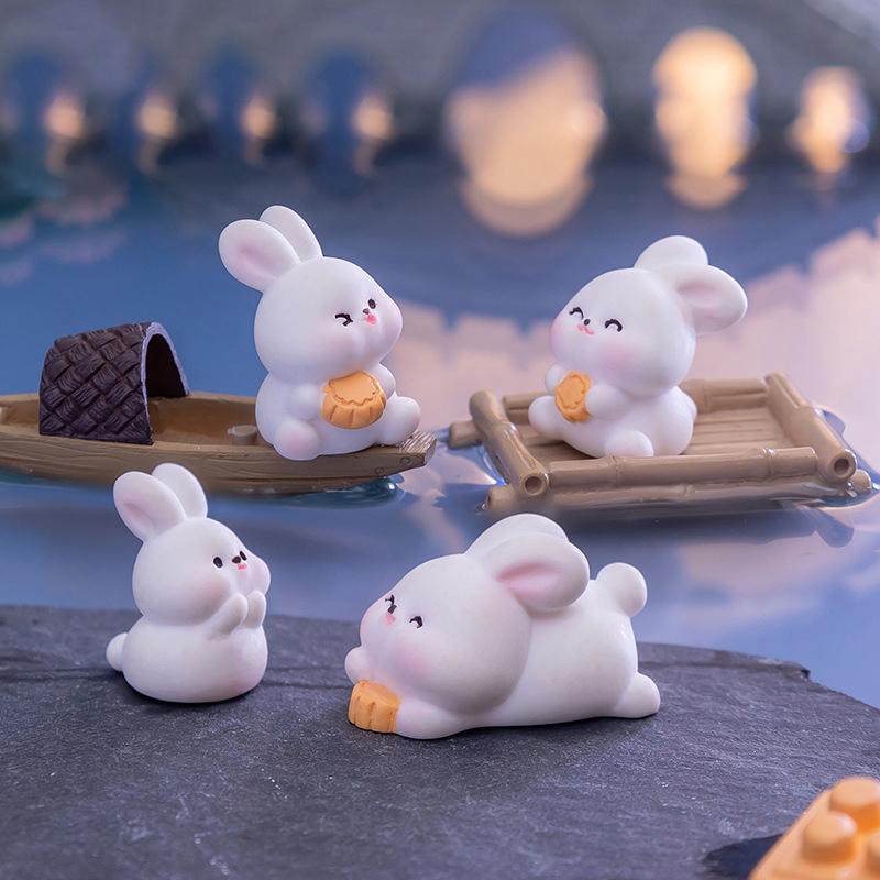 Cartoon Roztomilý Festival poloviny podzimu Králičí panenka Svátek poloviny podzimu Mooncake Dekorace na desku Roztomilý králičí pryskyřice Ornament dárek