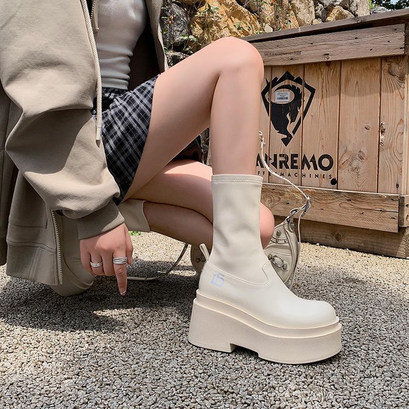 

Коровья кожа~ эластичные тонкие ботинки женские на толстой подошве увеличивающие рост маленькие длинные ботинки ub ботинки до колена рыцарские ботинки 40