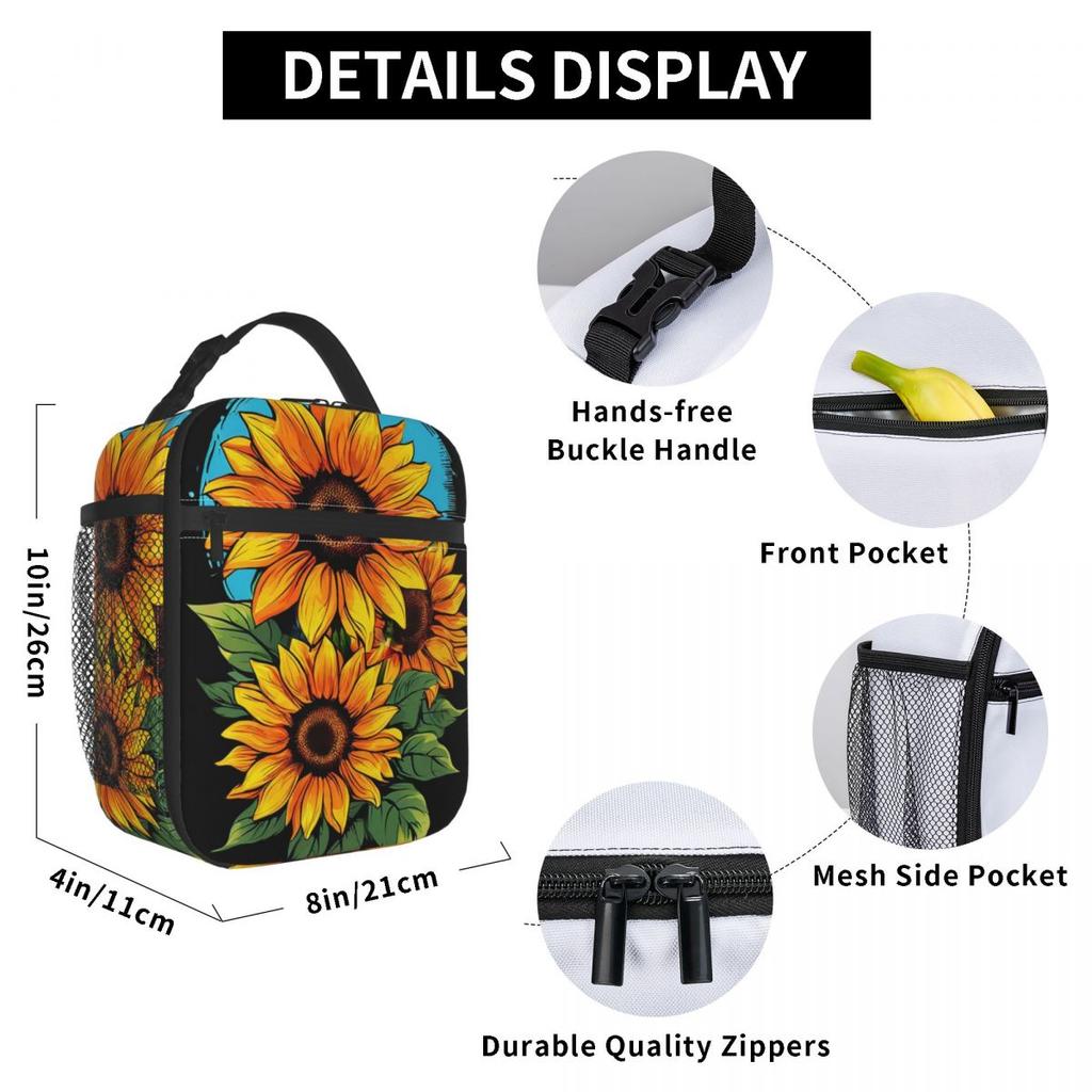 Sunflower Pattern Insulated Lunch Bag for Women Kids Portable Food Boxes Thermal Lunch Box Tote