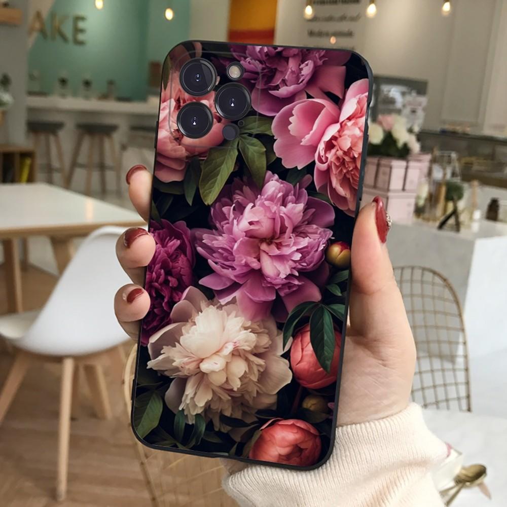 Elegant Pink Purple Peony Phone Case For iPhone 15 14 11 12 13 Mini Pro XS Max Cover 6 7 8 Plus X XR SE 2020 Funda Shell