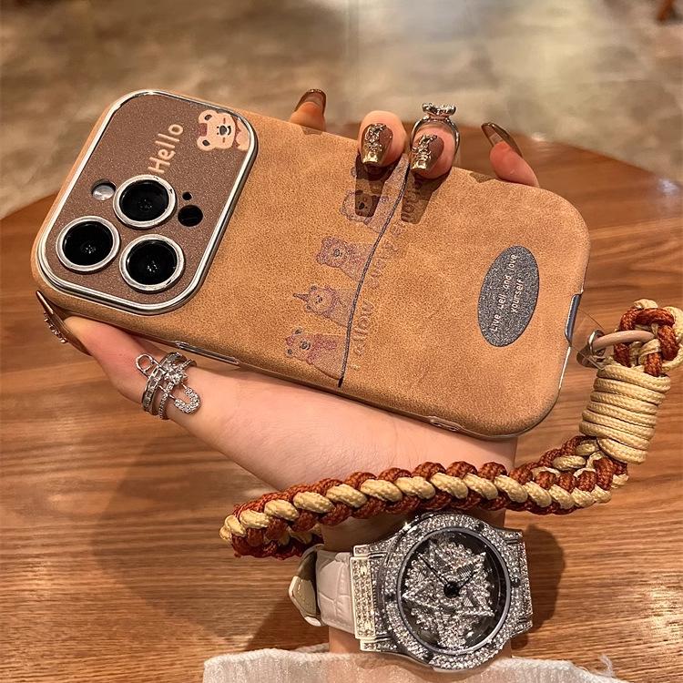 Autumn and Winter Brown Bear Suede for Apple 16 Mobile Phone Case Iphone15 14 Protective Cover 13 12 Lanyard