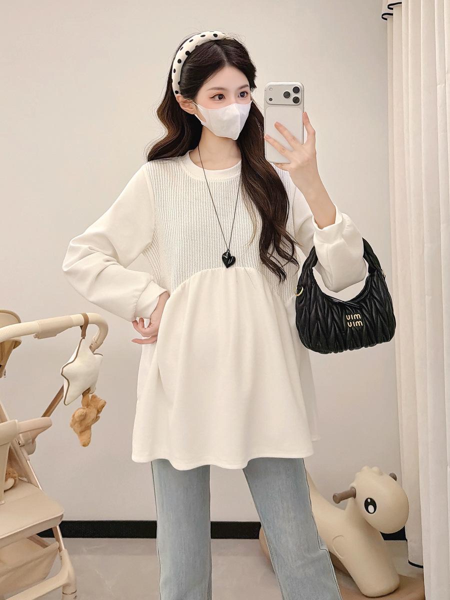 

2026 Spring/Autumn Wool Patchwork High Elastic Long Sleeve Tummy Covering Solid Color Warm Base Layer Jacket 2XL брудно-білий