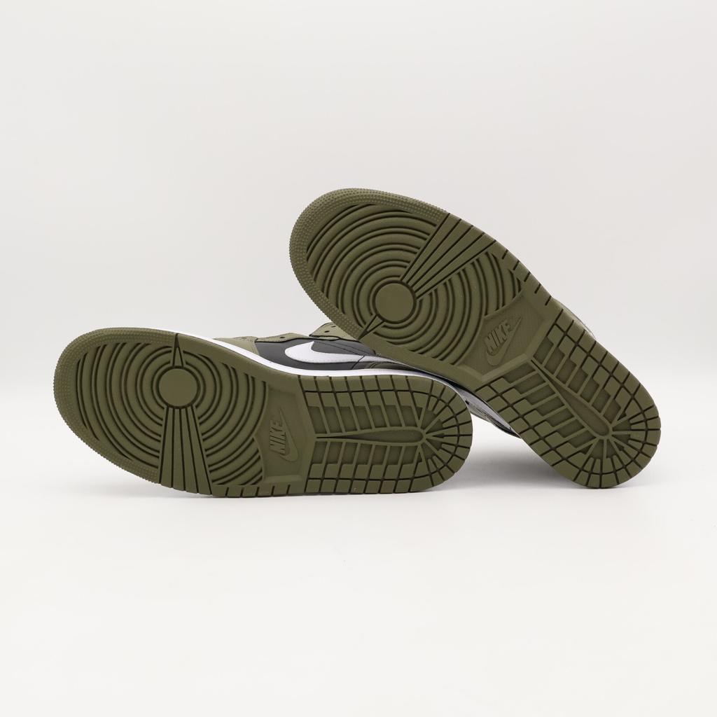 DQ8426-092 Nike Air Jordan 1 Mid Negro Verde Oliva Medio Vela Blanco (De hombre)