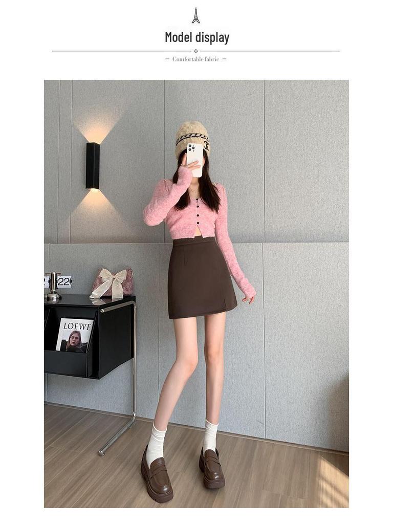 Petite High Waist Zipper Slit A-line Mini Skirt – Spring & Autumn Slimming Hip-Hugging Style.