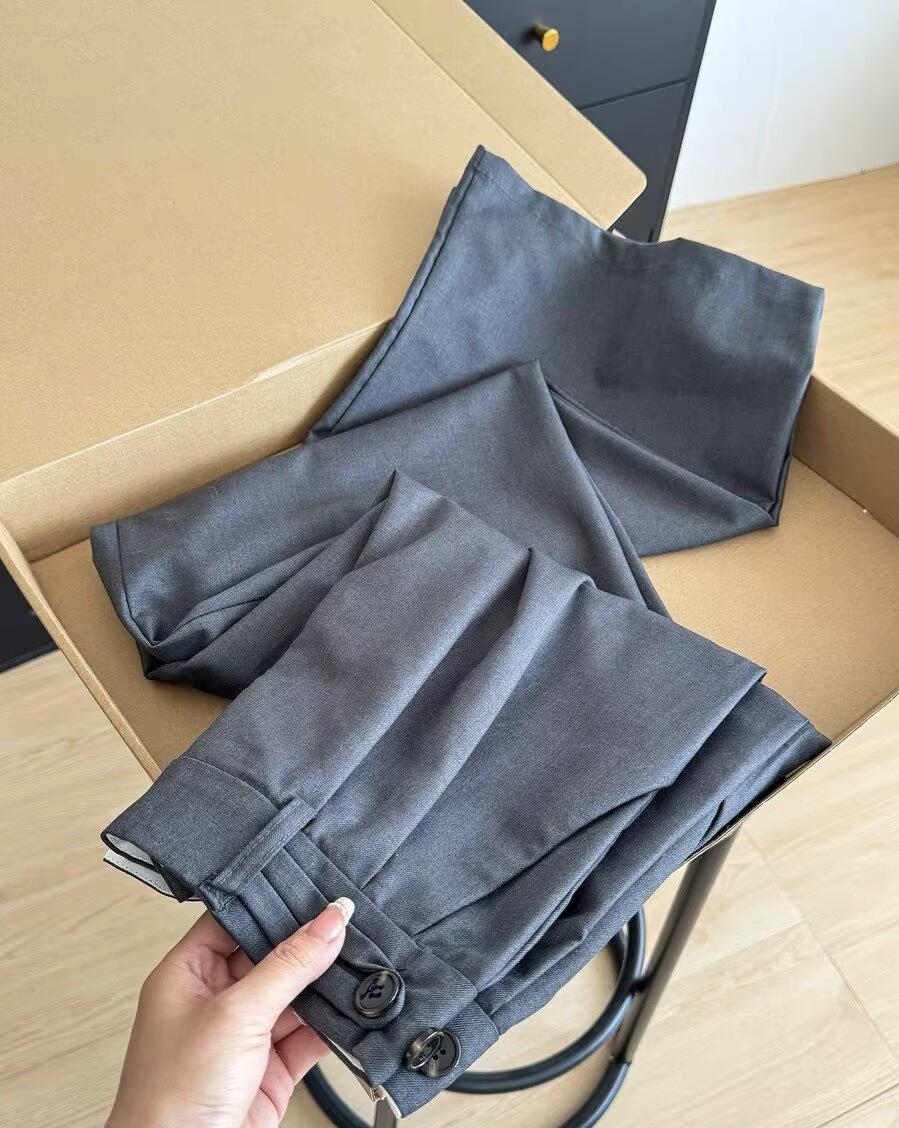 High-Quality Gray Wide-Leg Women s Suit Pants - Early Spring 2026 S