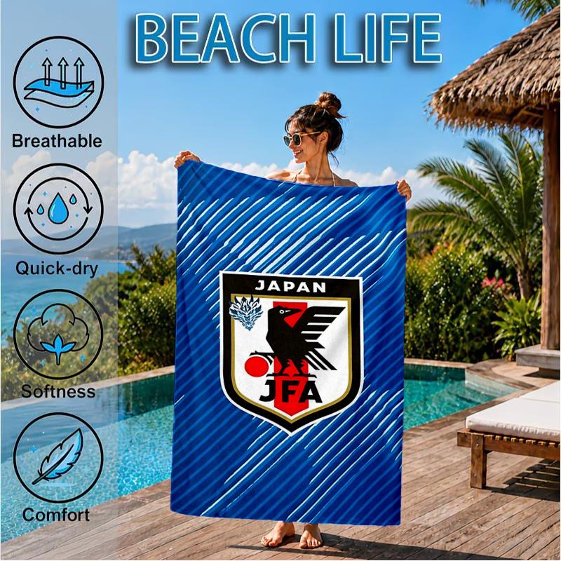 Japan Football Association Emblem Beach Towel, Quick-drying, Easy to Care for, Suitable for Both Fitness and Beach Vacations,Sports Essential