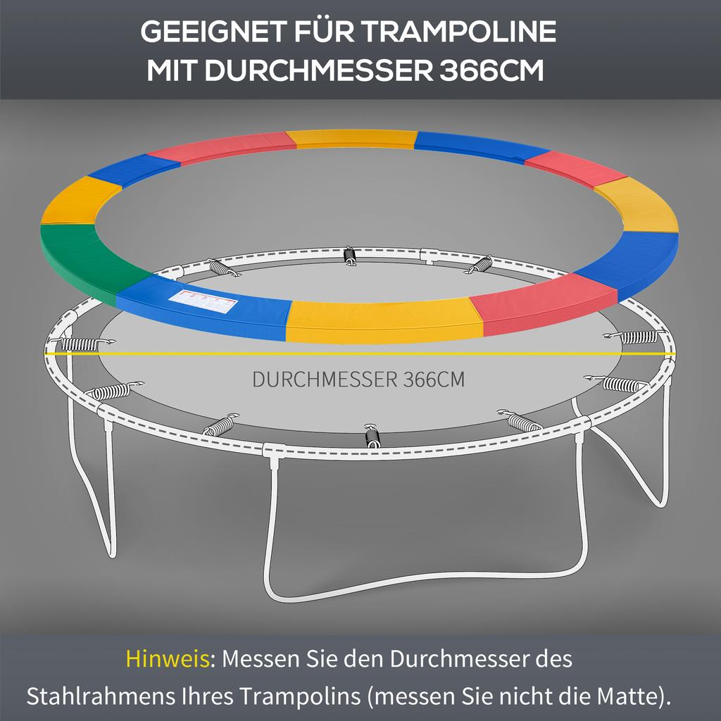 12FT Trampoline Spring Cover, Plastic Trampoline Pad Replacement Safety Guard, Multicoloured
