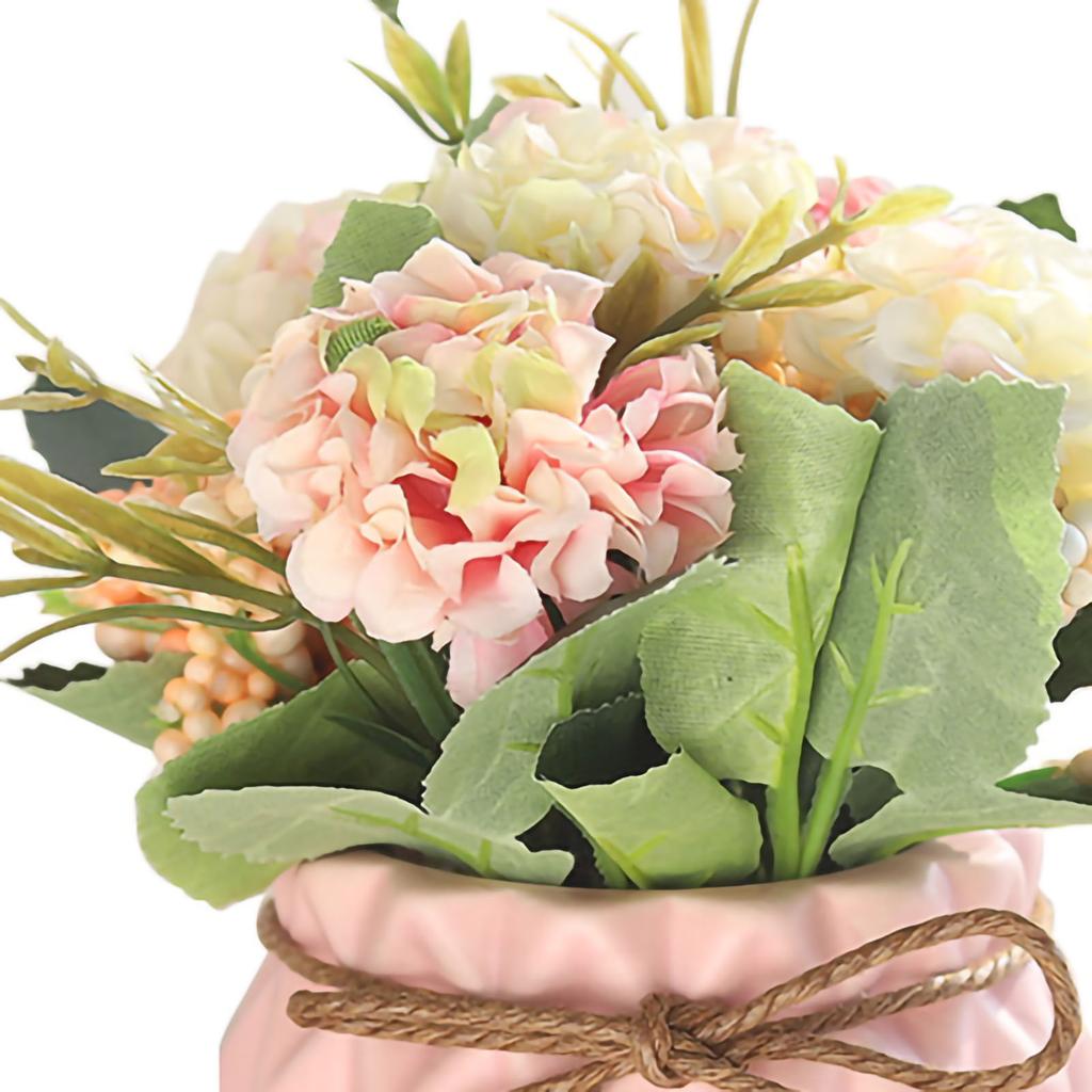 Umělé Falešné Květiny v Květináči Kytice Hortenzie s Vázou pro Dekoraci Jídelního Stolu