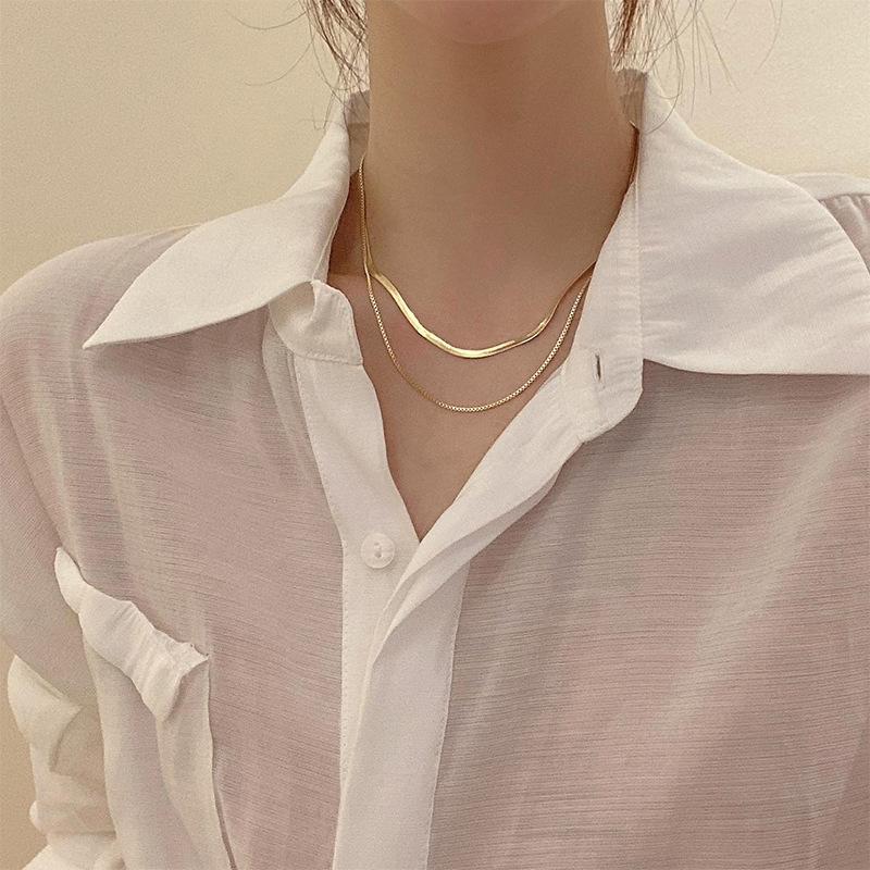 316l Stainless Steel Fashion Simple Snake Chain Collarbone Necklace Women's Retro Silver Colour Chain Short Necklace Fashion Jew
