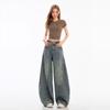 Retro washed high-waisted wide-leg jeans women's new commuter loose straight floor-mopping pants