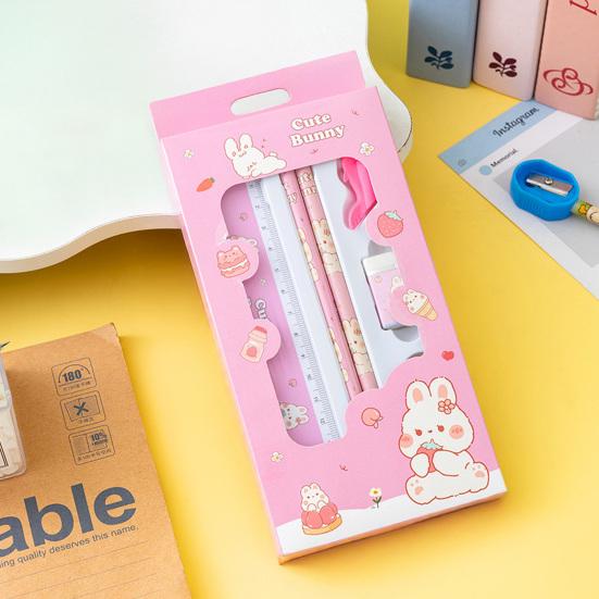 6Pcs/Set Stationery Set Cartoon Design Complete School Supplies with Pencil Eraser Ruler Back To School Stationery Kit